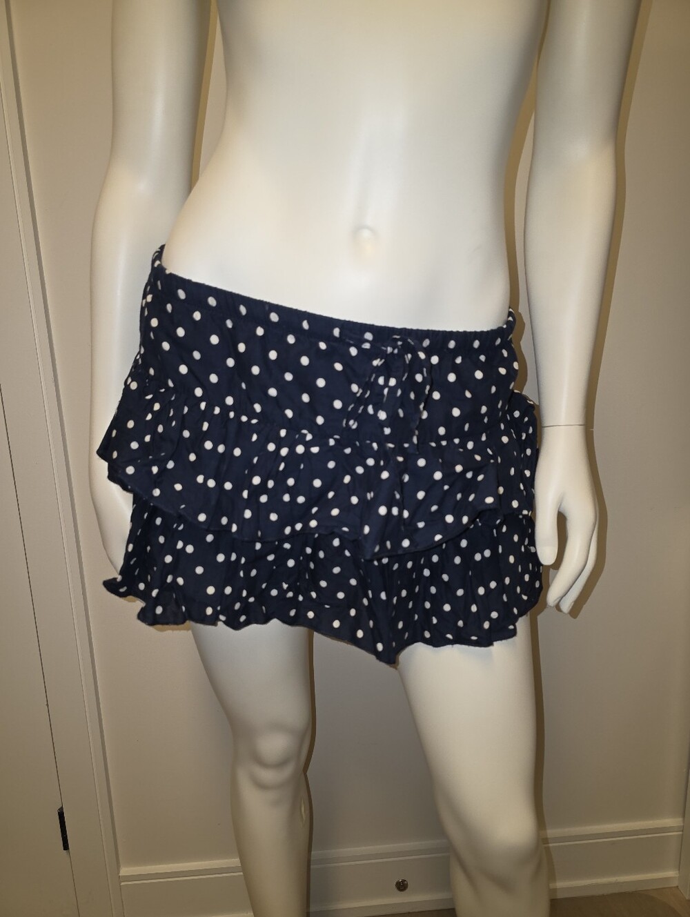 Atmosphere Navy Blue Polka Dot Cotton Ultra Mini Skirt with Ruffles US 4
